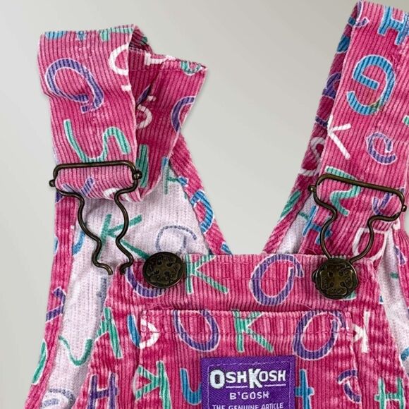 Vintage Oshkosh B'gosh Girl's Overalls Pink Alphabet Print Bibs Size 18 mos - Picture 10 of 10